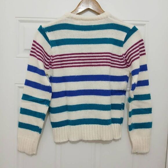 Vintage Andrew st john womens small blue green stipe crewneck sweater - Picture 4 of 5